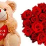 24 Red Roses with Cute Bear