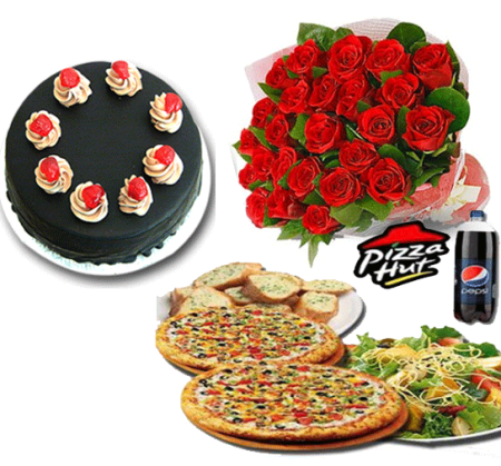 cake 24 red roses pizza deal