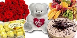 Red Roses- Chocolates- Bear- Hotel Cake - Fruits