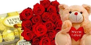Chocolates - 24 Red Roses and Bear