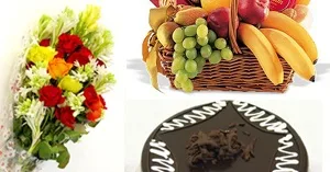 Flowers- Cake and Fruit Basket